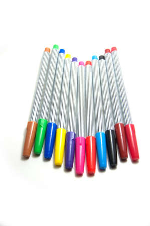 Different soft-tip pens on a white backgroundの写真素材