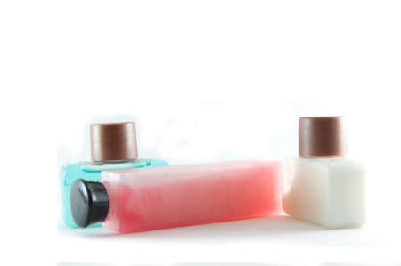 A lot of bottle with cream isolated on the white backgroundの写真素材
