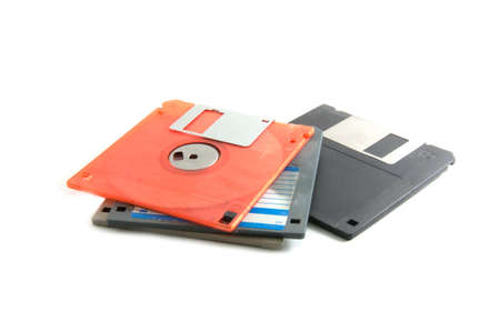 Many computer diskette on white backgroundの写真素材