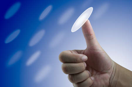 Hand pushing the button.Choice concept Touchscreen