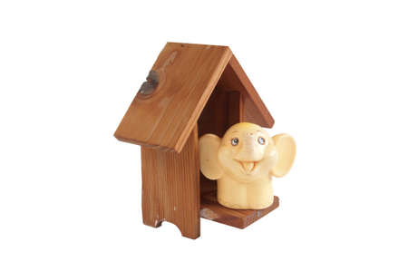 Model of the wooden house for decorate on white backgroundの写真素材