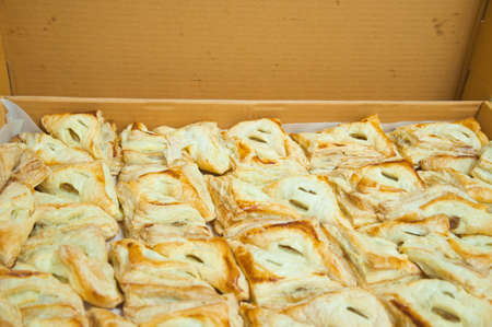 many pie in box for coffee breakの写真素材