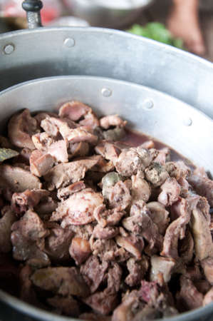 Beef liver boil in potの写真素材