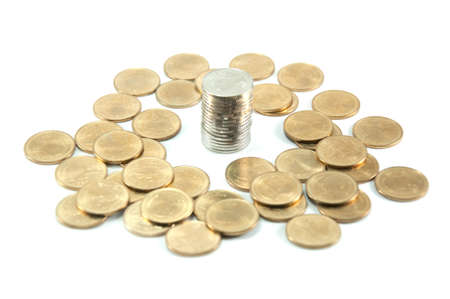 Coin stack isolated on white backgroundの写真素材
