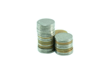 Coin stack isolated on white backgroundの写真素材