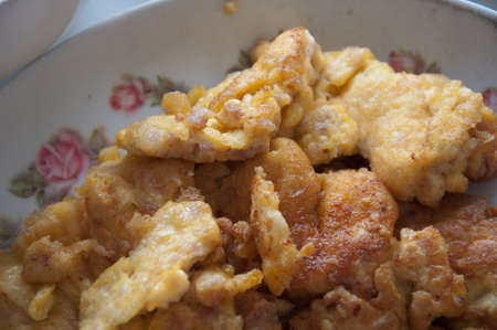 Thai food omelet on white backgroundの写真素材
