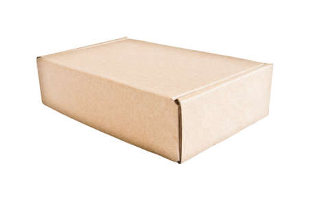 Closed cardboard box isolated on whiteの写真素材