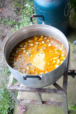 Cook Thai Eggplant curry in potの写真素材