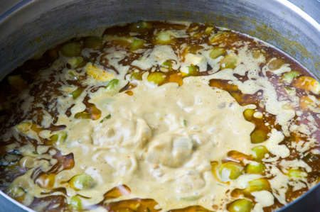 Cook Thai Eggplant curry in potの写真素材