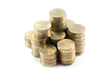 Coin stack isolated on white backgroundの写真素材