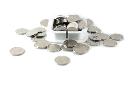 Coin stack isolated on white backgroundの写真素材