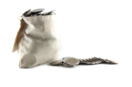 keep coin in burlap bagの写真素材