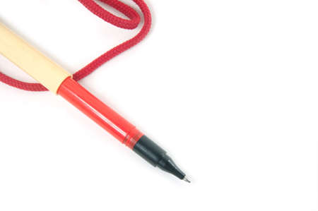 plastic red pen on white backgroundの写真素材