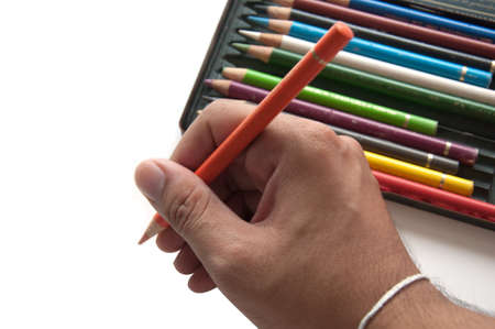draw by Colour pencils on white background close upの写真素材