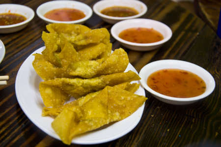 The Fried dumpling crispy and sauceの写真素材