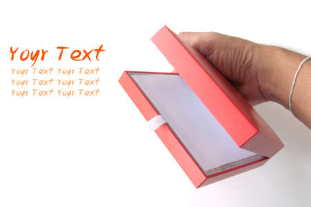 hand open notebook on white backgroundの写真素材