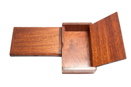 Open wood box empty on white background