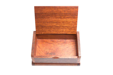 Open wood box empty on white background