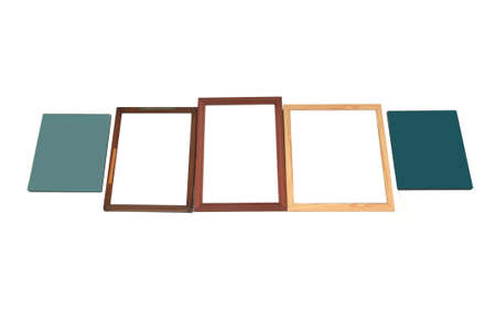 many empty picture frame on whiteの写真素材