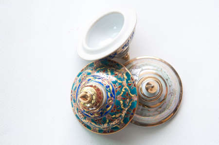 The Benjarong  Bencharong  , Ceramic jars with intricate designed from thailandの写真素材