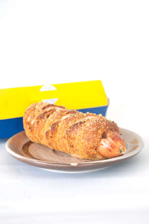 Hot dogs wrapped in crescent rollsの写真素材