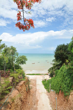 footpath to beach and sea Rayong Province of Thailandの写真素材