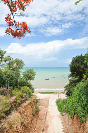 footpath to beach and sea Rayong Province of Thailandの写真素材
