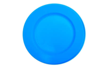 blue plastic dish on white backgroundの写真素材