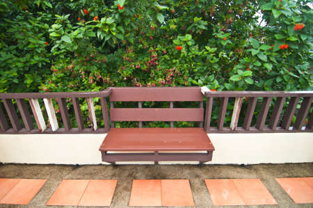 Empty wood bench  in the parkの写真素材