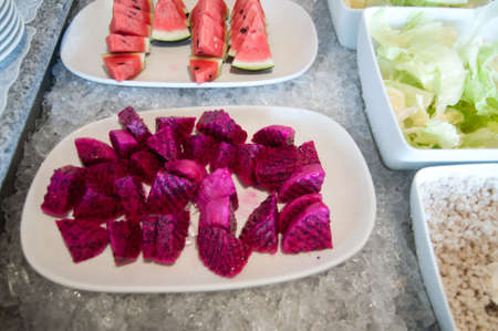 Dragon fruit on buffet  fruit tableの写真素材