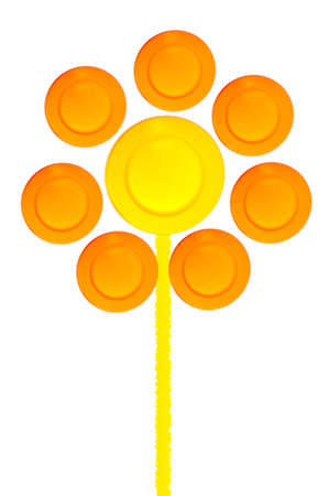 sunflower by circle on white backgroundの写真素材