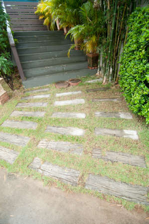 step stone with grass to homeの写真素材