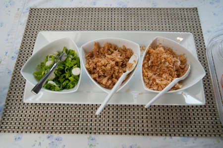 toppings or condiment for food - scallion, fried onions and fried garlicの写真素材