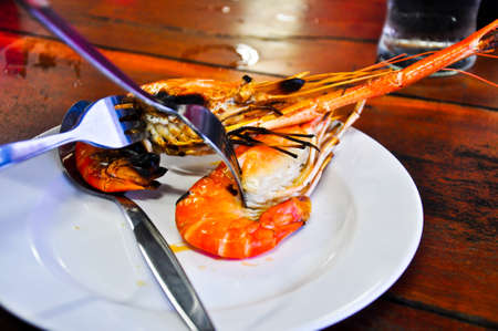 Fresh grilled shrimps  on plateの写真素材