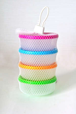 Set round plastic container on white backgroundの写真素材