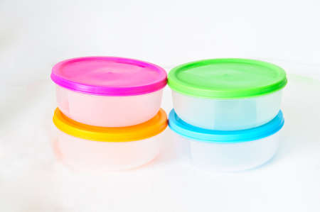 Set round plastic container on white backgroundの写真素材