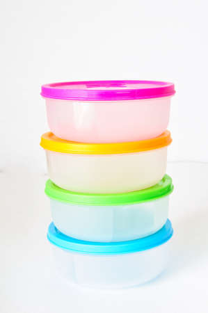 Set round plastic container on white backgroundの写真素材