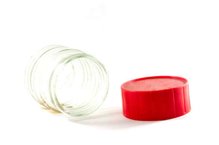 Glass clear empty jam jar and red lidの写真素材