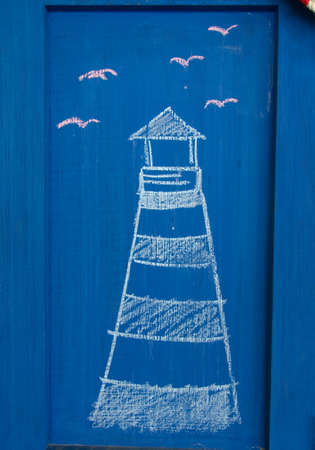 draw Lighthouse in wood blueの写真素材