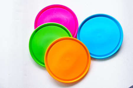 coloured plastic cover on white backgroundの写真素材