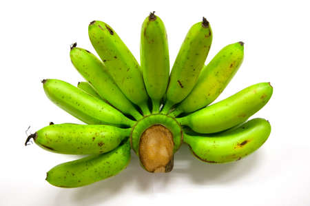 Organic green bananas with clipping pathの写真素材