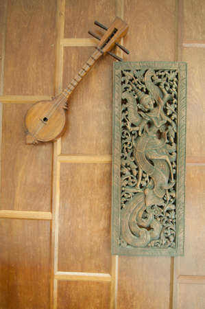 Thai folk style wooden guitar the Thai country music instrumentの写真素材