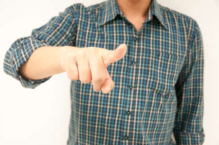 Businessman touching button for order order somethingの写真素材