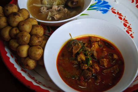 Thai Dinner set-Curry Chicken ,Lansium domesticumの写真素材