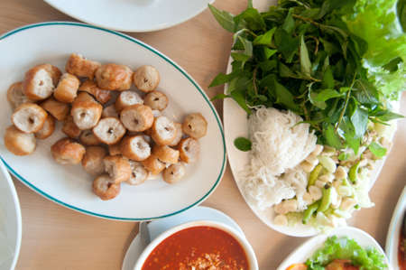 vietnamese food-naemnueng-nood le with pork meat ballの写真素材