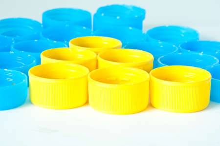 plastic bottle screw caps used to seal plastic bottlesの写真素材