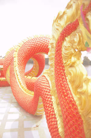 Red Naga staircase  At Wat Samarn temple in Chachoengsao province, Thailand の写真素材