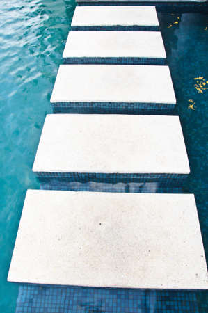stepping stones on Swimming Poolの写真素材