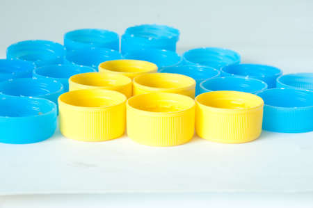 plastic bottle screw caps used to seal plastic bottlesの写真素材