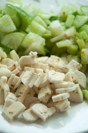 ingredient Fresh vegetables  slice - star apple, cucumber, and garlicの写真素材